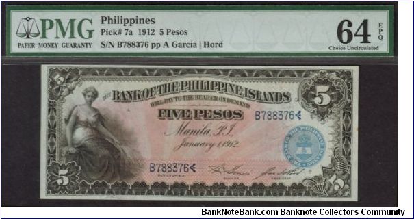 p7a 1912 Bank of the Philippine Islands 5 Peso Note Banknote