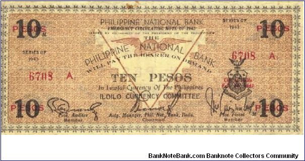 S-329b Philippine National Bank note of Iloilo on yellow paper. Banknote