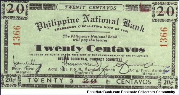 S-622a RARE Negros Occidential Philippine National Bank note. Banknote