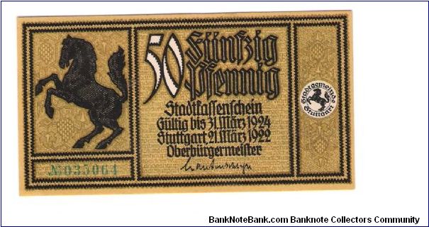 50 Pfenning
Stadtfallenfchein

#035064 Banknote