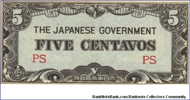 PI-103a Philippine 5 centavos note under Japan rule, block letters PS. Banknote