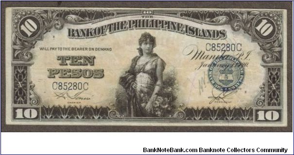 p14 1920 10 Peso Bank of the Philippine Islands Banknote