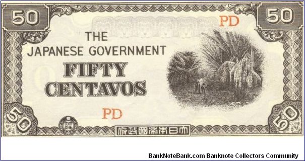 PI-105 Philippine 50 centavos note under Japan rule, block letters PD. Banknote