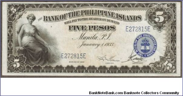 p22 1933 5 Peso BPI Banknote