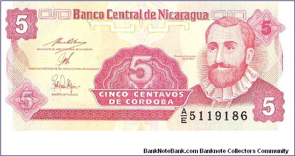 5 Centavos

(F. Hernandez de Cordoba on Obverse; Flower on Reverse) Banknote