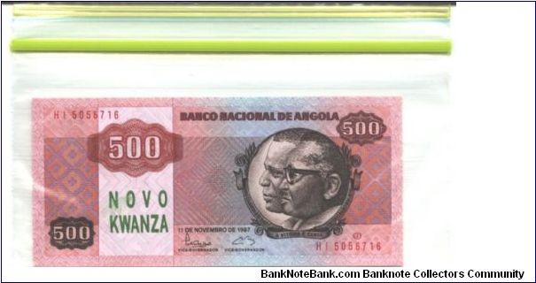 ND (old date 11-11-1987) Overprint NOVO KWANZA in light green on #120b Banknote