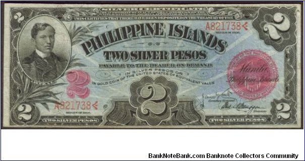 p32a 1906 2 Peso Silver Certificate Banknote