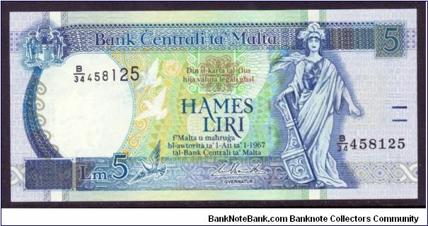 P-42 ND(1989) 5 liri Banknote