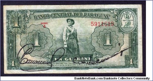 P-185a L.1952 1 guarani Banknote