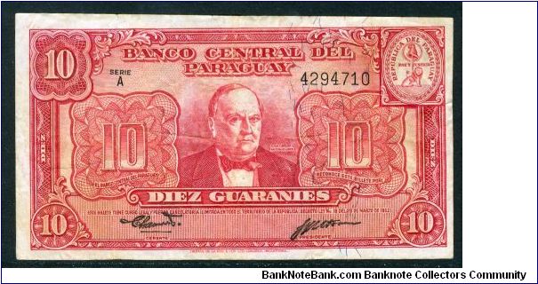 P-187b L.1952 10 guaranies Banknote