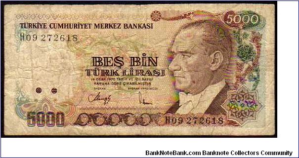 5000 Turk Lirasi - pk# 198 - L.14 Gennaio 1970 - 28.05.1990 Banknote