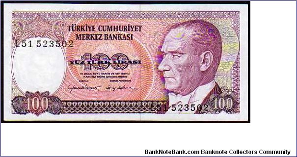 100 Turk Lirasi - pk# 194a - L.14 Gennaio 1970 - 17.09.1984  Banknote
