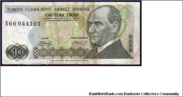 10 Turk Lirasi - pk#192 - L.14 Gennaio 1970 - 25.12.1984  Banknote