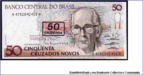 50 Cruzeiros - Pk 223 - Ovpt on 50 Crusados Novos
 Banknote