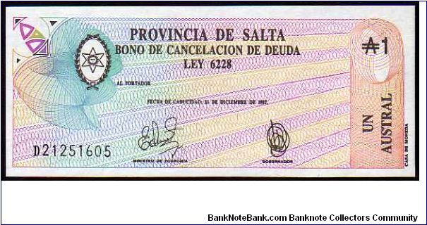 SALTA - 1 Austral - Pk S2612 e - Decreto 1520/87 Banknote