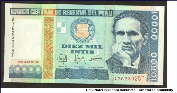 Peru 10,000 Intis 1988 P140 Banknote