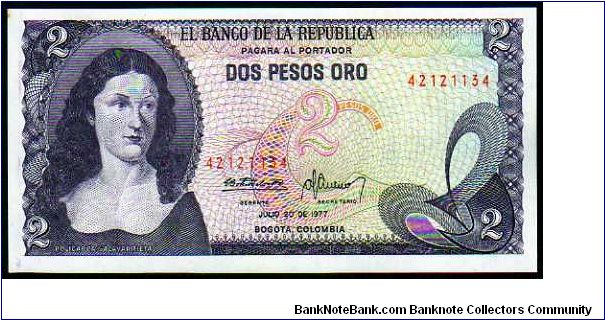 2 Pesos Oro__
pk# 413b
__
20-07-1977
 Banknote