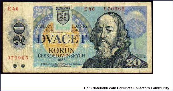 20 Korun
Pk 15

(Stamp Affixed o.d 1988) Banknote