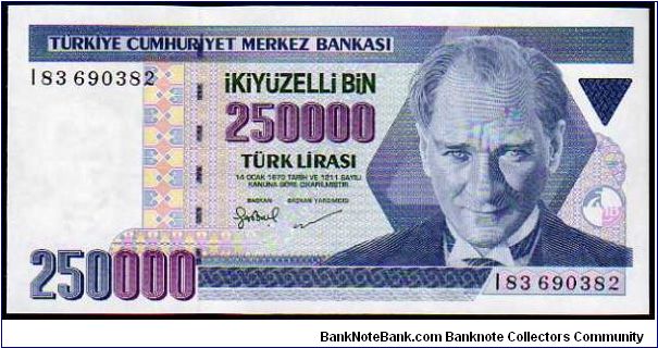 250'000 Turk Lirasi
Pk 211
----------------
L.1970
---------------- Banknote