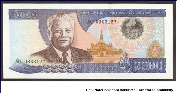 Laos 2000 Kip 1997 P33a. Banknote