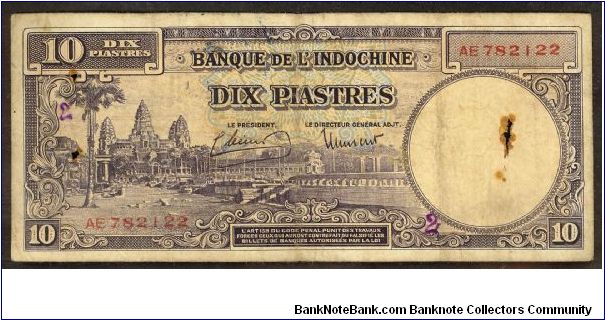 French Indochina 10 Piastres 1947 P80 Banknote