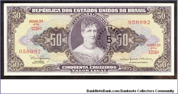 Brazil 5 Centavos OP on 50 Cruzeiros 1966 P184a. Banknote