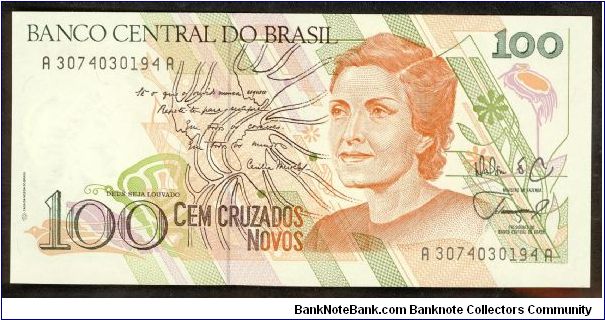 Brazil 100 Cruzados 1989 P220a Sign 26 Banknote