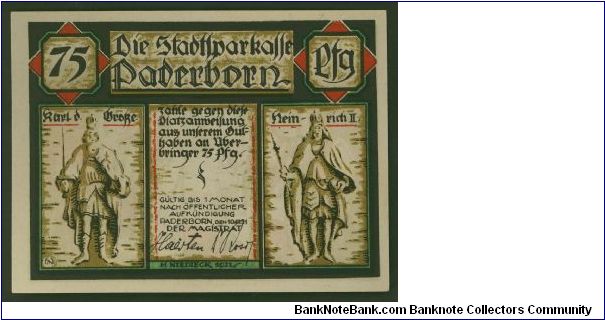 Germany Notgeld Paderborn 75Pf 1921 L1015b Banknote