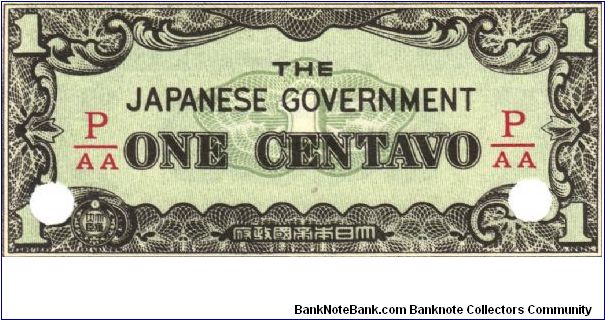 PI-102b Philippine 1 centavos note under Japan rule, fractional block letters P/AA. Banknote