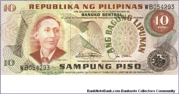 Philippine 10 pesos note in series, 3 of 5. Banknote