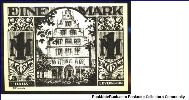 Germany Notgeld Paderborn 1 Mark 1921 L1015e. Banknote