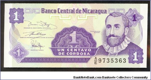 Nicaragua 1 Centavo 1991 P167. Banknote