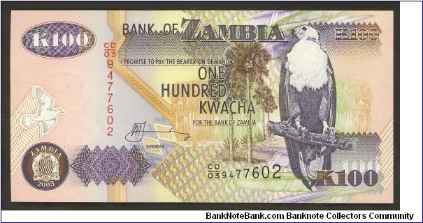 Zambia 100 Kwacha 2003 P38. Banknote