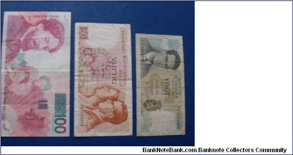 BANKNOTES:     100 FRANCS YEAR 1995 - AUNC,50 FRANCS 1966 - VF, 20 FRANCS 1964 - VF FROM BELGIUM. Banknote
