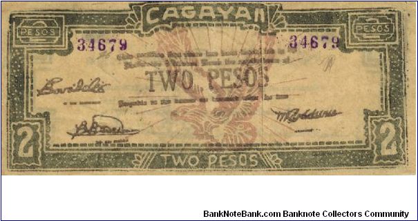 S-190 Cagayan 2 Pesos note. I will sell or trade this note for either Philippine or Japan occupation notes I need. Banknote