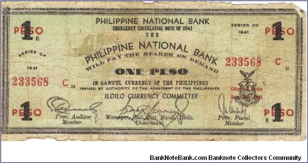 S-305 Iloilo 1 Peso note. I will sell or trade this note for Philippine or Japan occupation notes that I need. Banknote