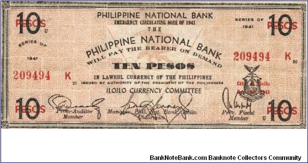 S-309a Iloilo 10 Pesos note. I will sell or trade this note for Philippine or Japan occupation notes I need. Banknote