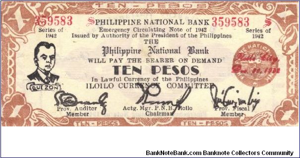 S-317a Iloilo 10 Pesos note. I will sell or trade this note for Philippine or Japan occupation notes I need. Banknote