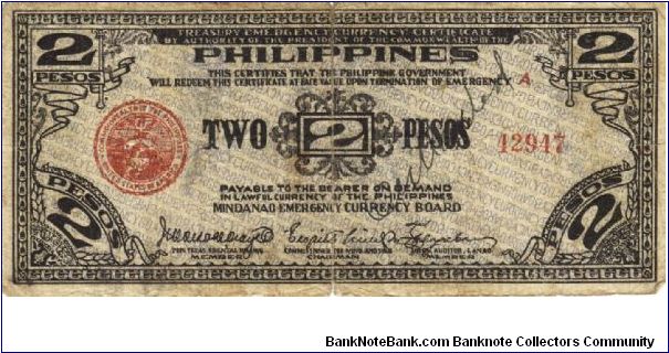 S471 Mindanao 2 Pesos note. I will sell or trade this note for Philippine or Japan occupation notes I need. Banknote