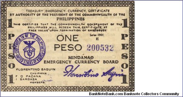 S-515 Mindanao 1 Peso note. I will sell or trade this note for Philippine or Japan occupation notes I need. Banknote