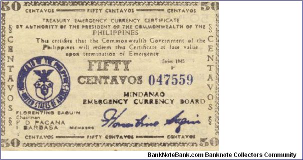 S-534 Mindanao 50 Centavos note. I will sell or trade this note for Philippine or Japan occupation notes I need. Banknote