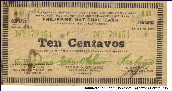 S-573 RARE Misamis 10 Centavos note. I will sell or trade this note for Philippine or Japan occupation notes I need. Banknote