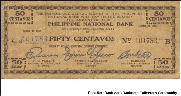 S-575a Misamis 50 Centavos note. I will sell or trade this note for Philippine or Japan occupation notes I need. Banknote