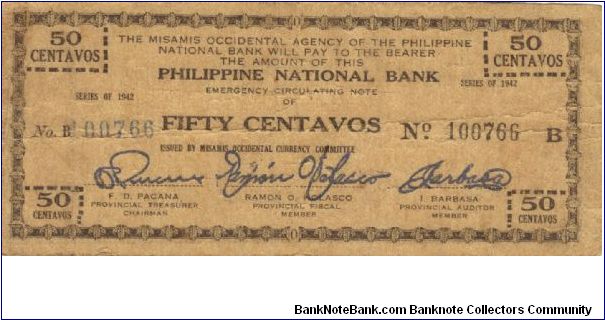 S-575b Misamis 50 Centavos note. I will sell or trade this note for Philippine or Japan occupation notes I need. Banknote