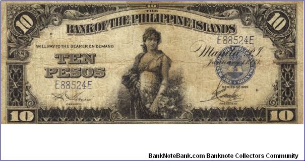 PI-23 Bank of the Philippine Islands 10 Pesos note. I will sell or trade this note for Philippine or Japan occupation notes I need. Banknote