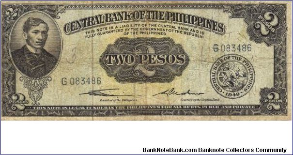 PI-134a Central Bank of the Philippines 2 Pesos note. I will sell or trade this note for Philippine or Japan occupation notes I need. Banknote