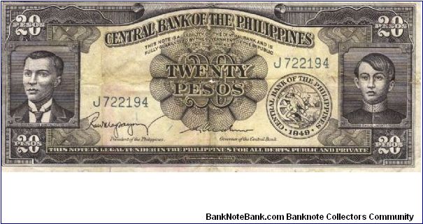 PI-137b Central Bank of the Philippines 20 Pesos note. I will sell or trade this note for Philippine or Japan occupation notes I need. Banknote