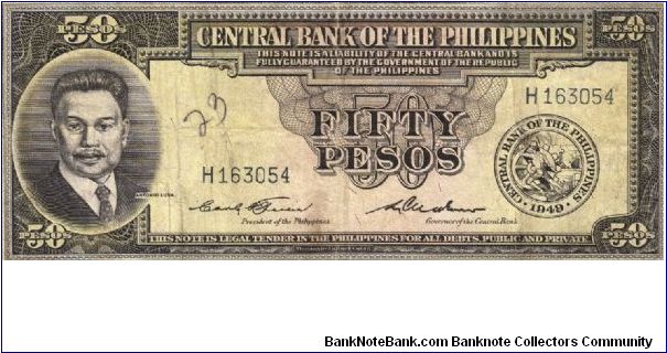 PI-138c Central Bank of the Philippines 50 Pesos note. I will sell or trade this note for Philippine or Japan occupation notes I need. Banknote
