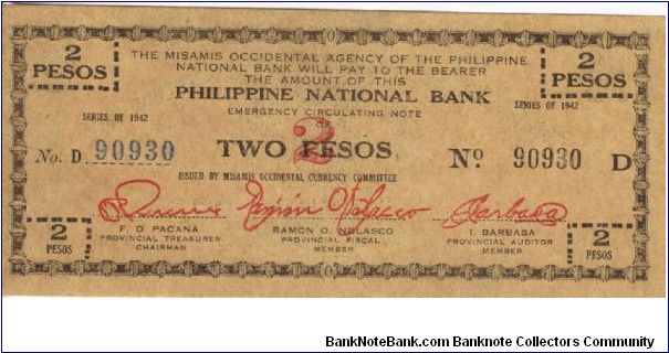 S-577 Misamis Occidental 2 Pesos note. No price listed for this RARE condition. Banknote