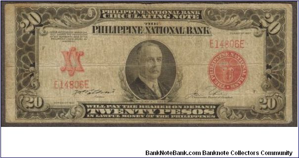 p59 1937 20 Peso Philippine National Bank Circulating Note Banknote